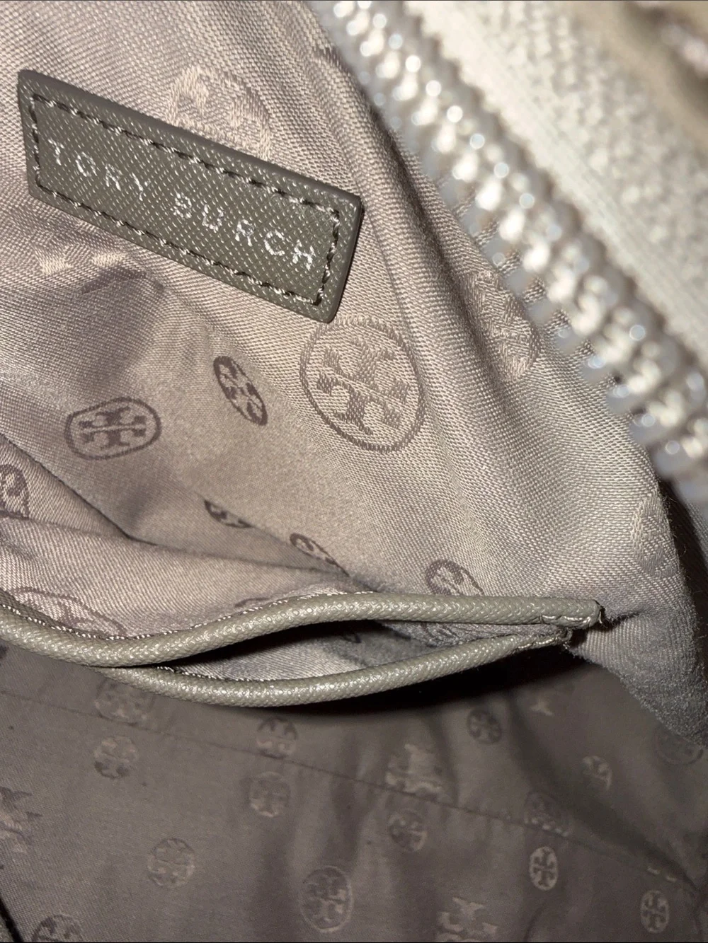 Tory Burch Taupe Nylon Tote with Leather Trim